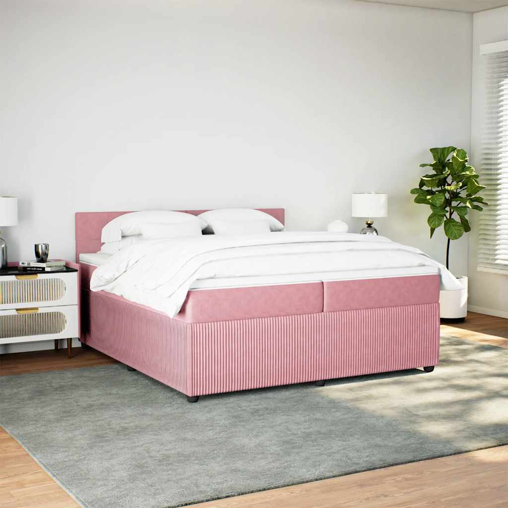 Cama com molas/colchão 200x200 cm veludo rosa
