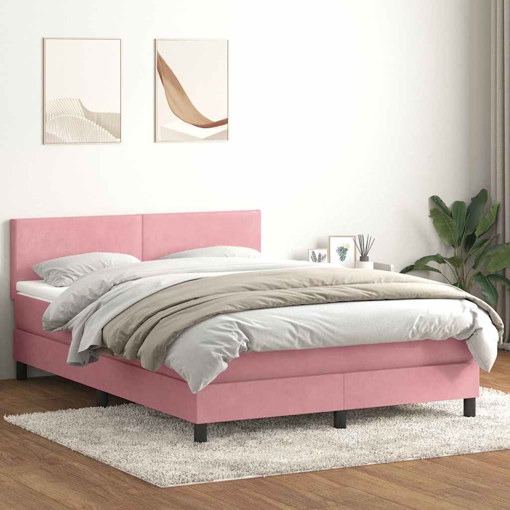 Cama box spring c/ colchão e LED 160x210 cm veludo rosa