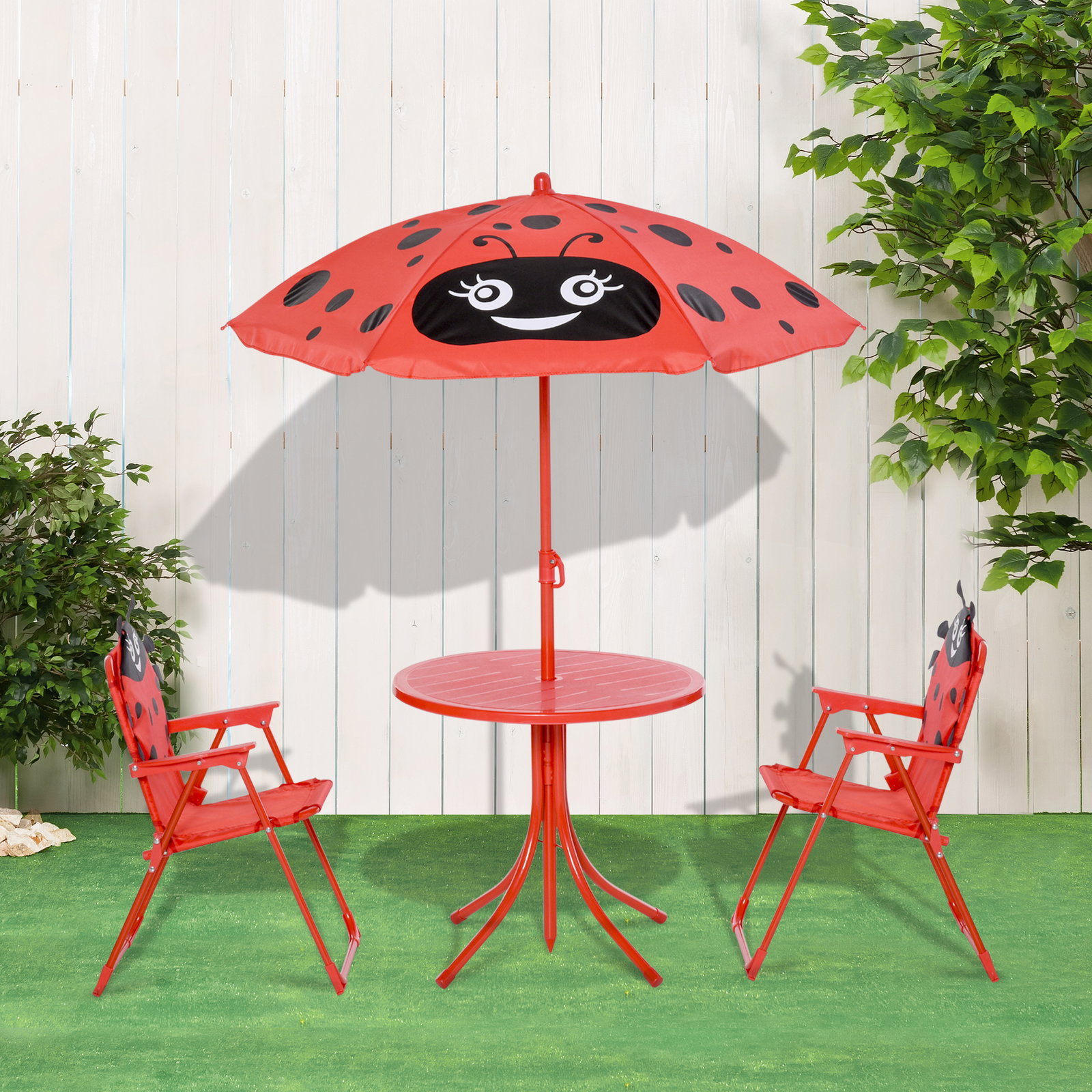 Conjunto de Mesa e Cadeira de Jardim Conjunto de Picnic Dobrável para Crianças Conjunto de Mesa com Chapéu de Sol com Altura Aju
