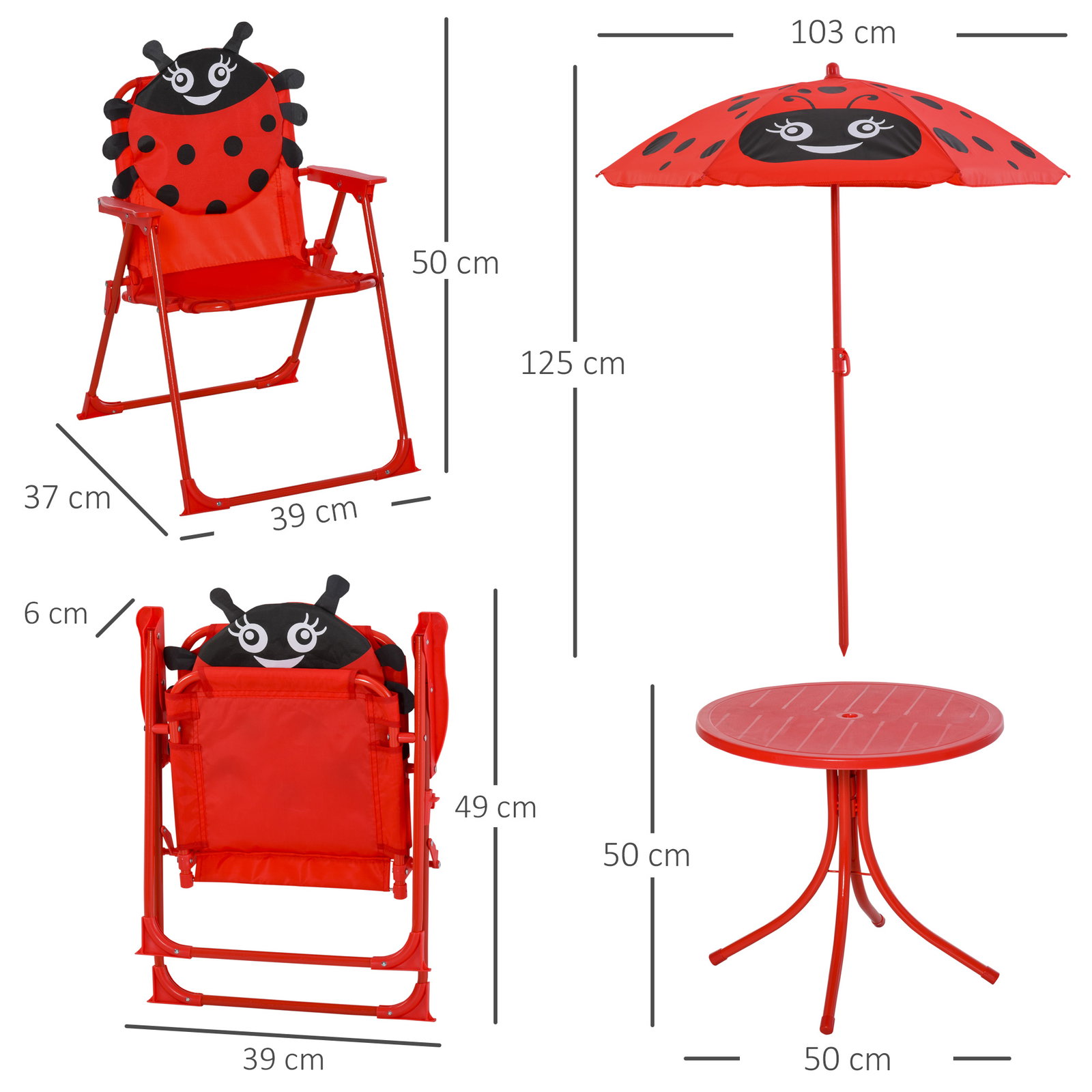 Conjunto de Mesa e Cadeira de Jardim Conjunto de Picnic Dobrável para Crianças Conjunto de Mesa com Chapéu de Sol com Altura Aju