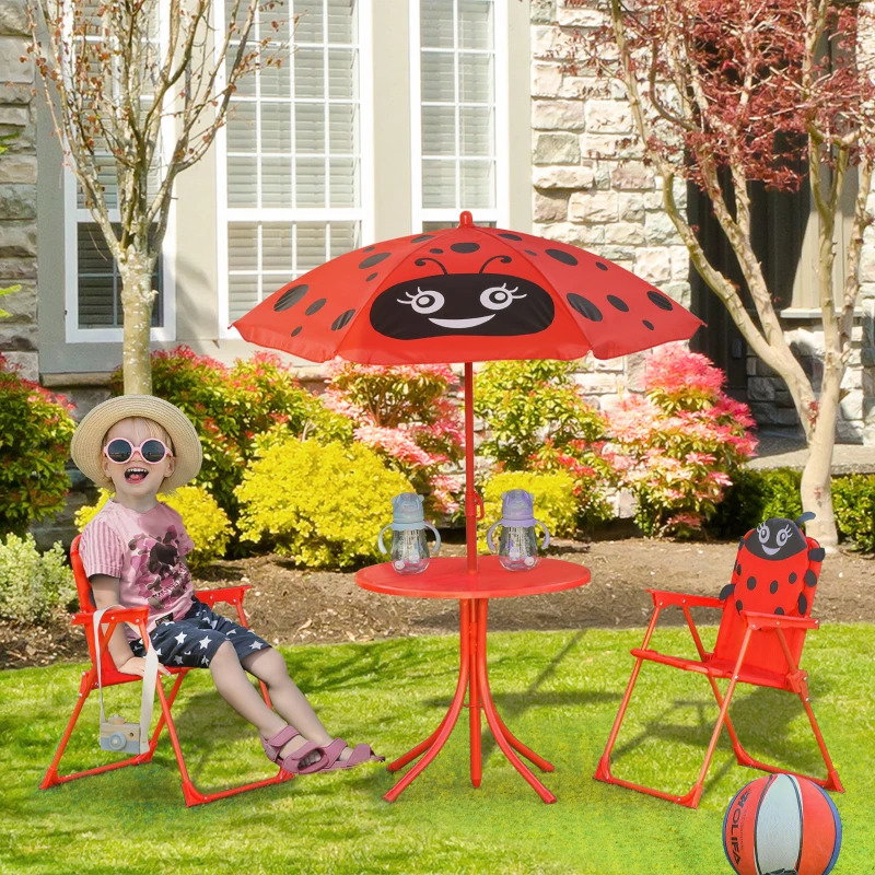 Conjunto de Mesa e Cadeira de Jardim Conjunto de Picnic Dobrável para Crianças Conjunto de Mesa com Chapéu de Sol com Altura Aju