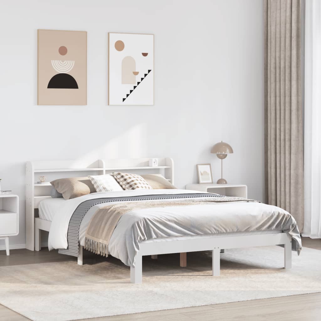 Estrutura cama c/ cabeceira 135x190 cm pinho maciço branco