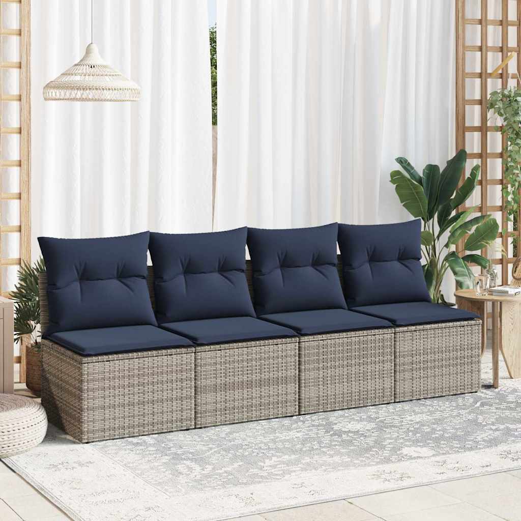 2 Pcs conjunto sofás jardim almofadões vime PE/acácia cinzento