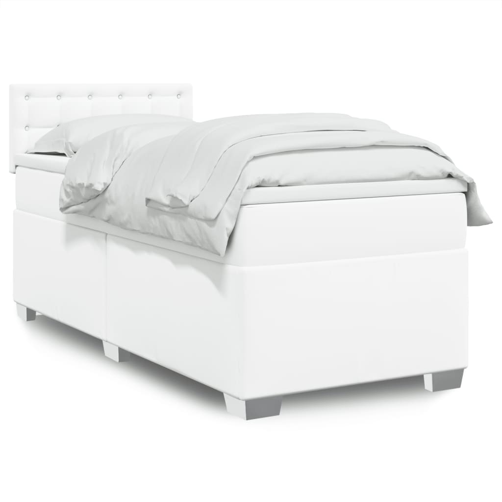 Cama com molas/colchão 80x200 cm couro artificial branco