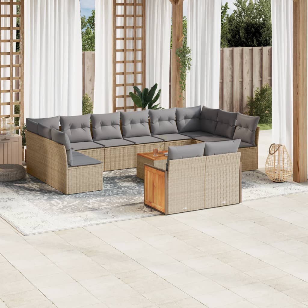 13 Pcs conjunto de sofás p/ jardim com almofadões vime PE bege