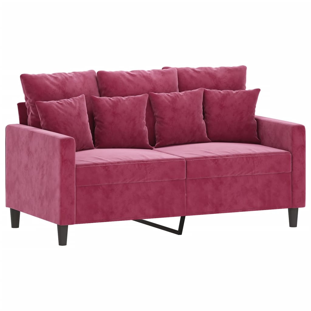 3 Pcs conjunto de sofás com almofadões veludo vermelho tinto
