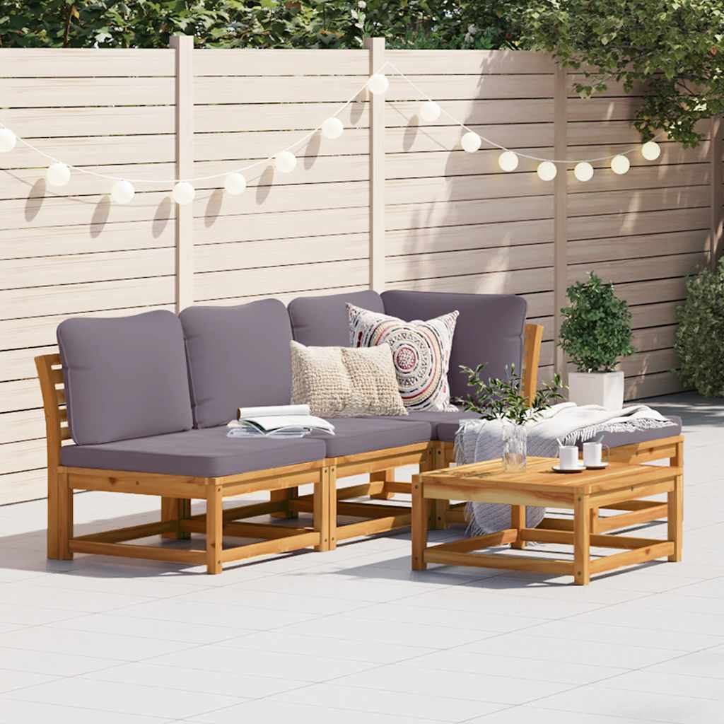 5 Pcs conjunto lounge de jardim c/ almofadões acácia maciça