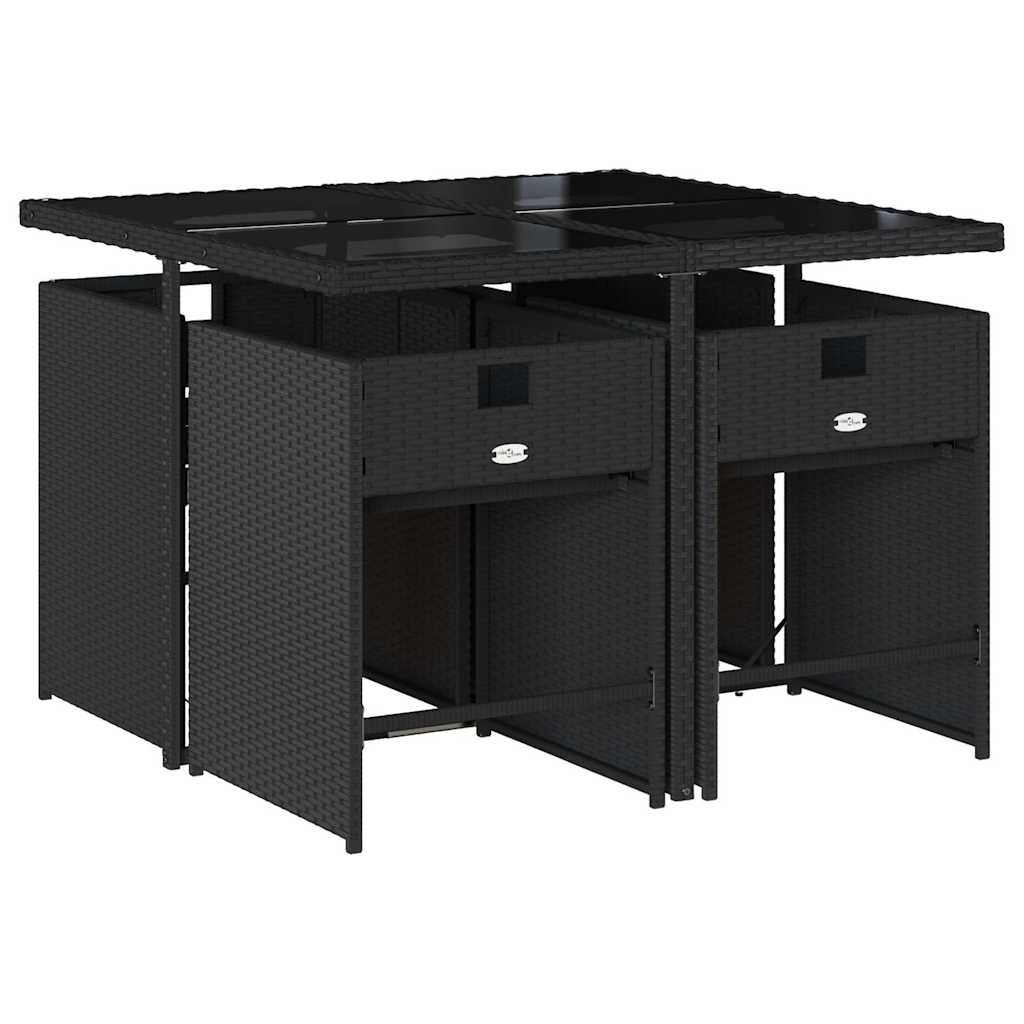 5 Pcs conjunto de jantar p/ jardim c/ almofadões vime PE preto