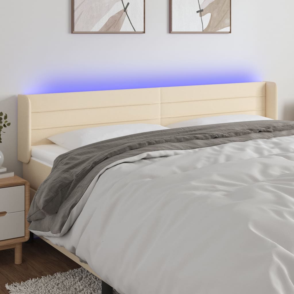 Cabeceira de cama c/ luzes LED tecido 183x16x78/88 cm cor creme