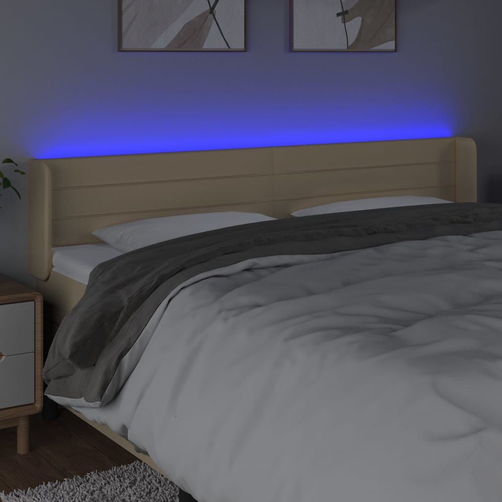 Cabeceira de cama c/ luzes LED tecido 183x16x78/88 cm cor creme