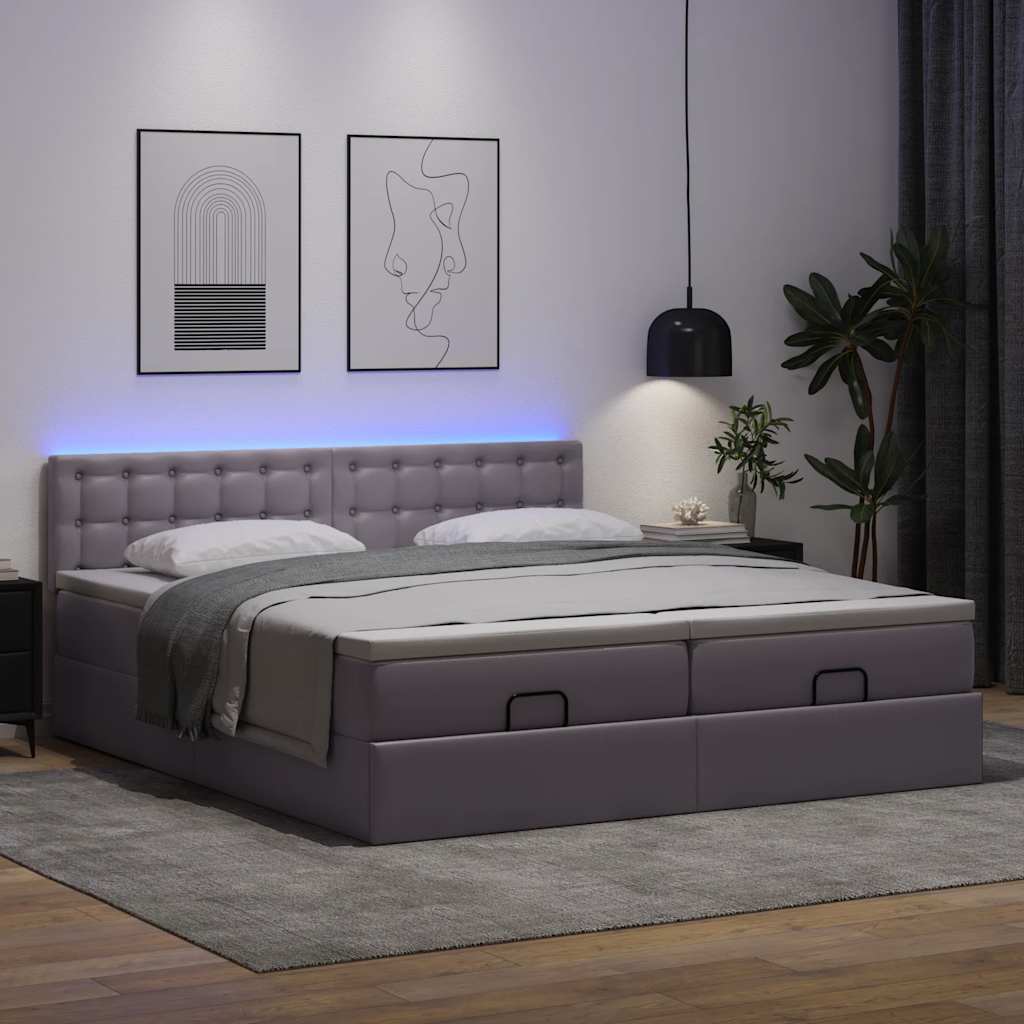 Cama otomana com colchões & leds 180x200 cm couro artificial