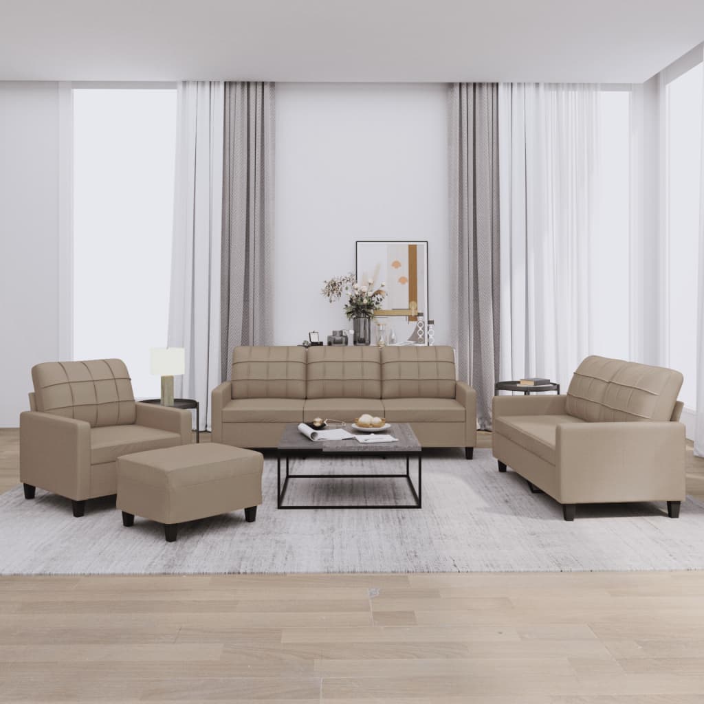 4 Pcs conjunto sofás c/ almofadões couro artif. cor cappuccino