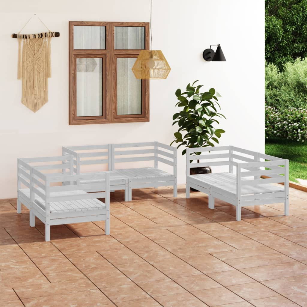 6 Pcs conjunto lounge de jardim pinho maciço branco