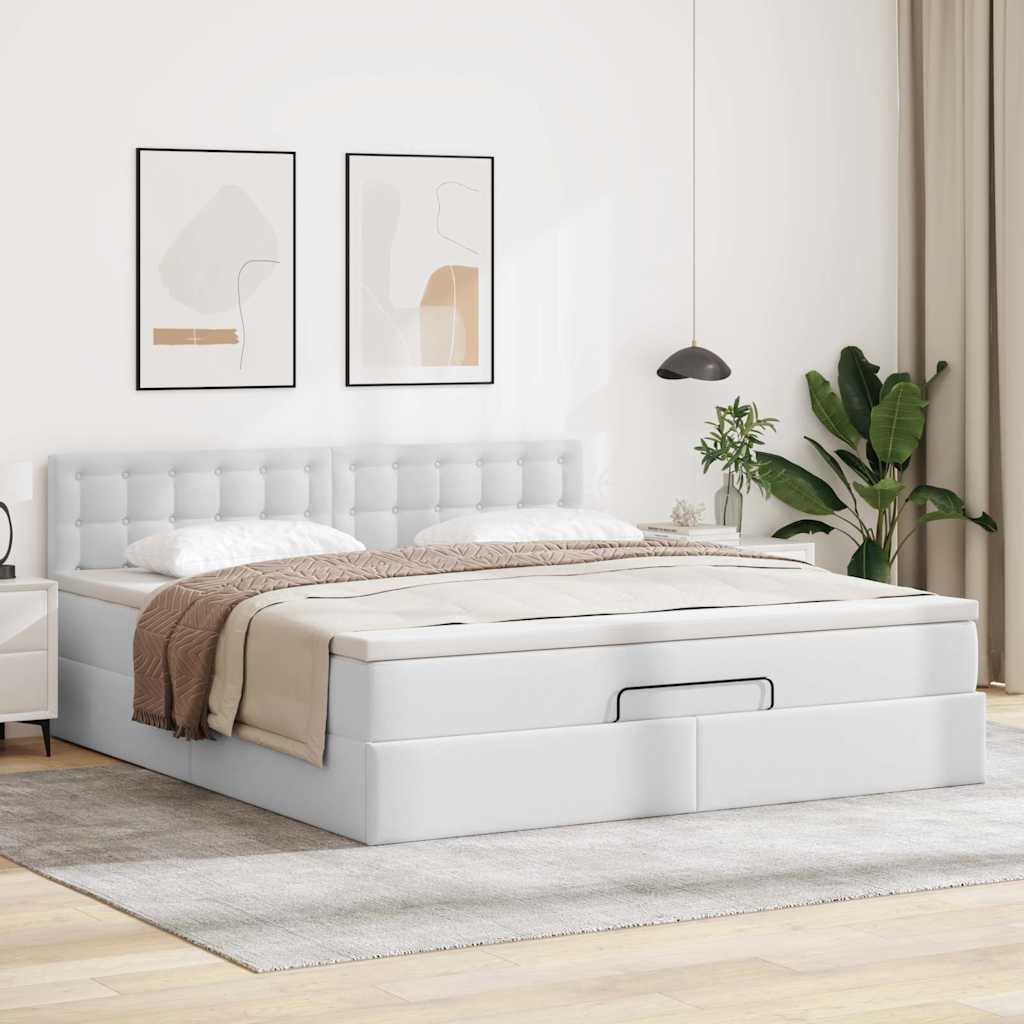 Cama otomana com colchões & leds 160x200 cm couro artificial