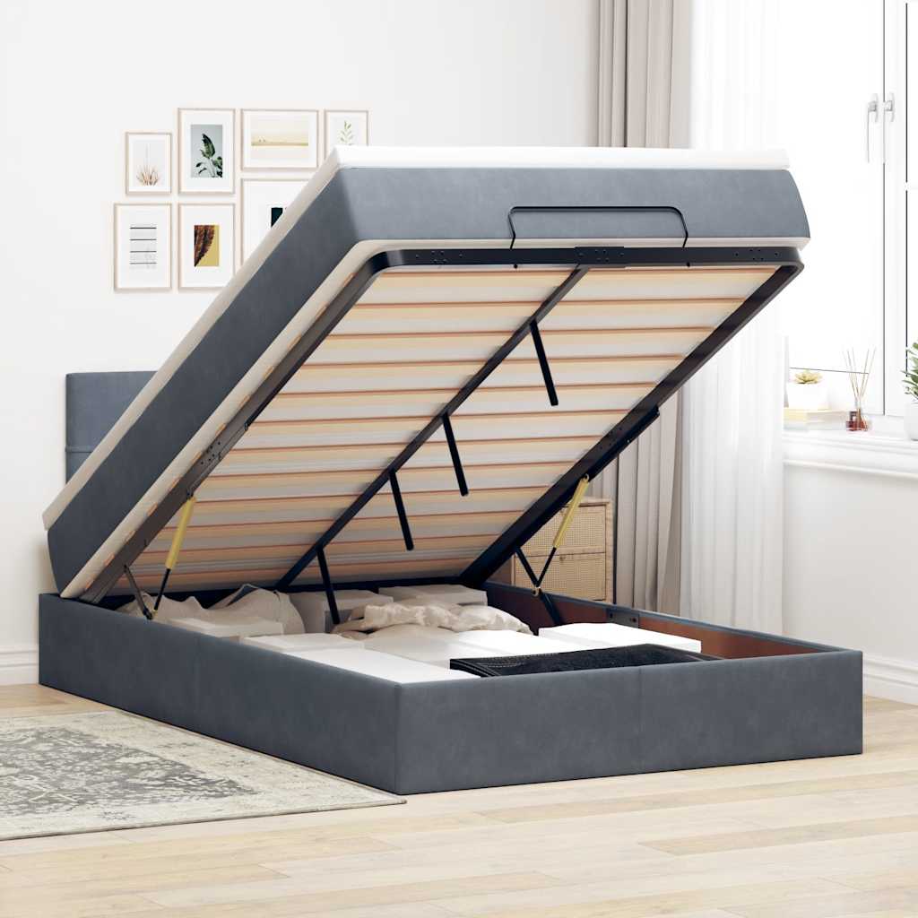 Cama otomana com colchão & leds 120x190cm veludo cinza-escuro