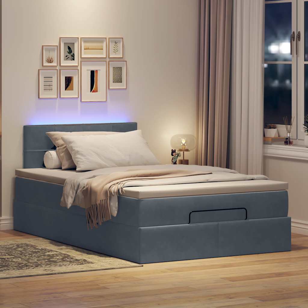 Cama otomana com colchão & leds 120x190cm veludo cinza-escuro