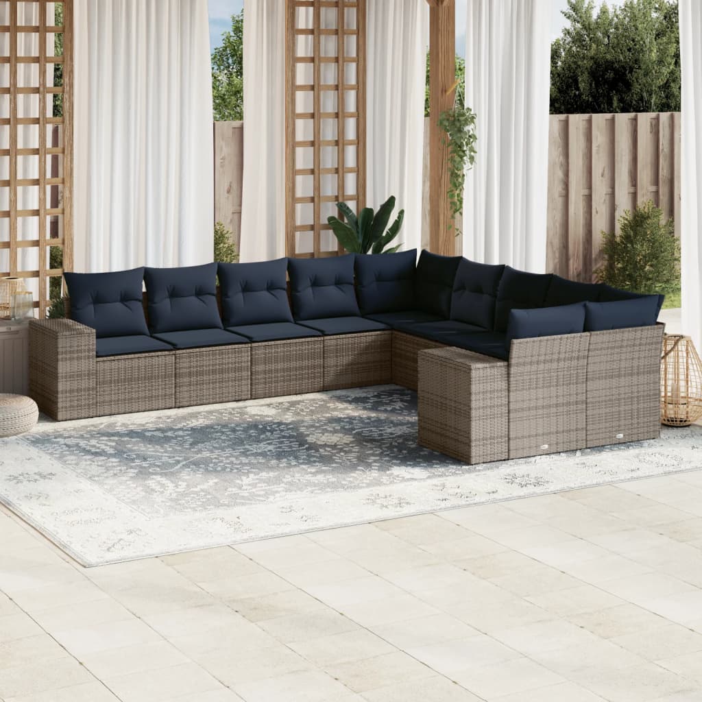 Conjunto de sofá de jardim com 10 peças e almofadas em rattan sintético cinza