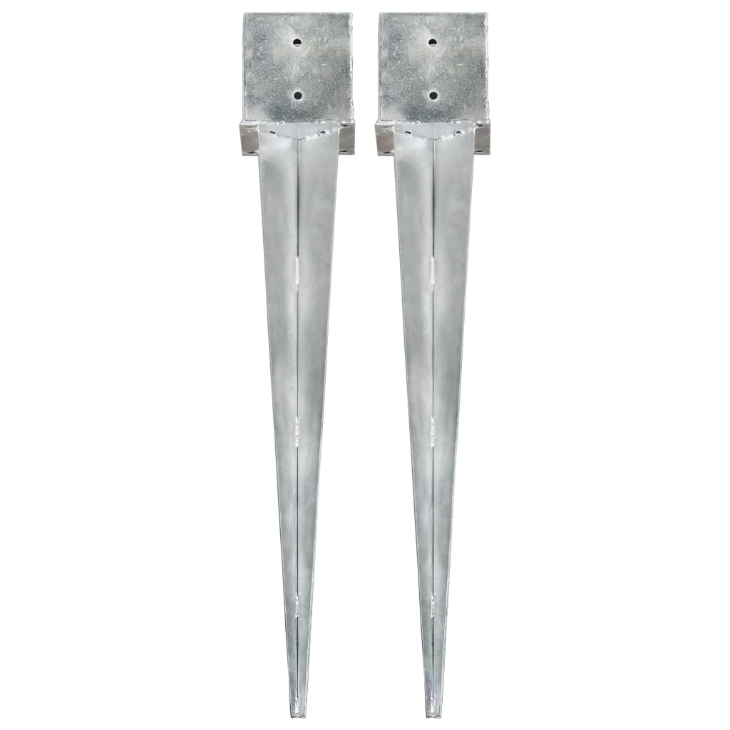 Estacas de enterrar 2 pcs 14x14x91 cm aço galvanizado prateado
