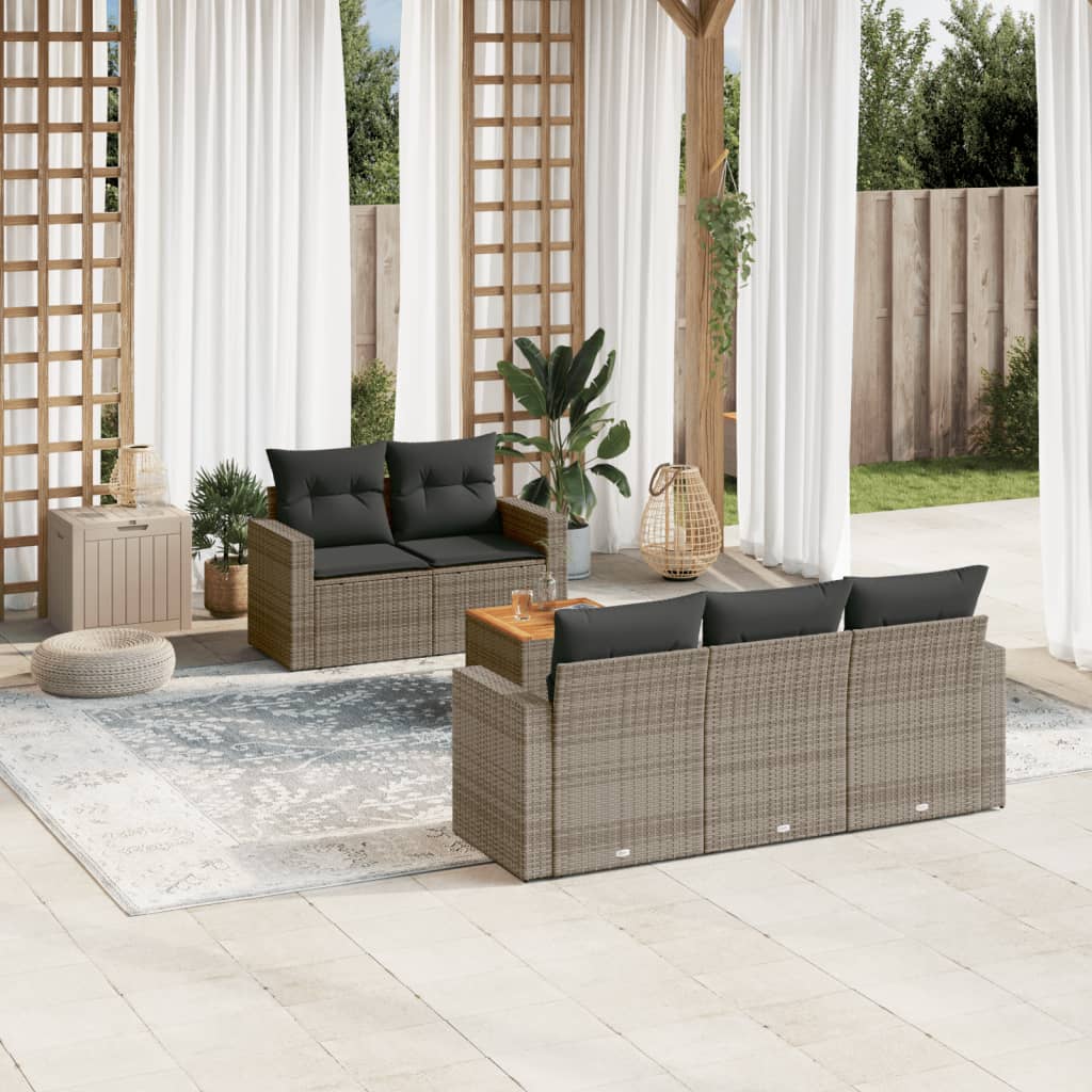 6 Pcs conjunto sofás de jardim com almofadões vime cinzento