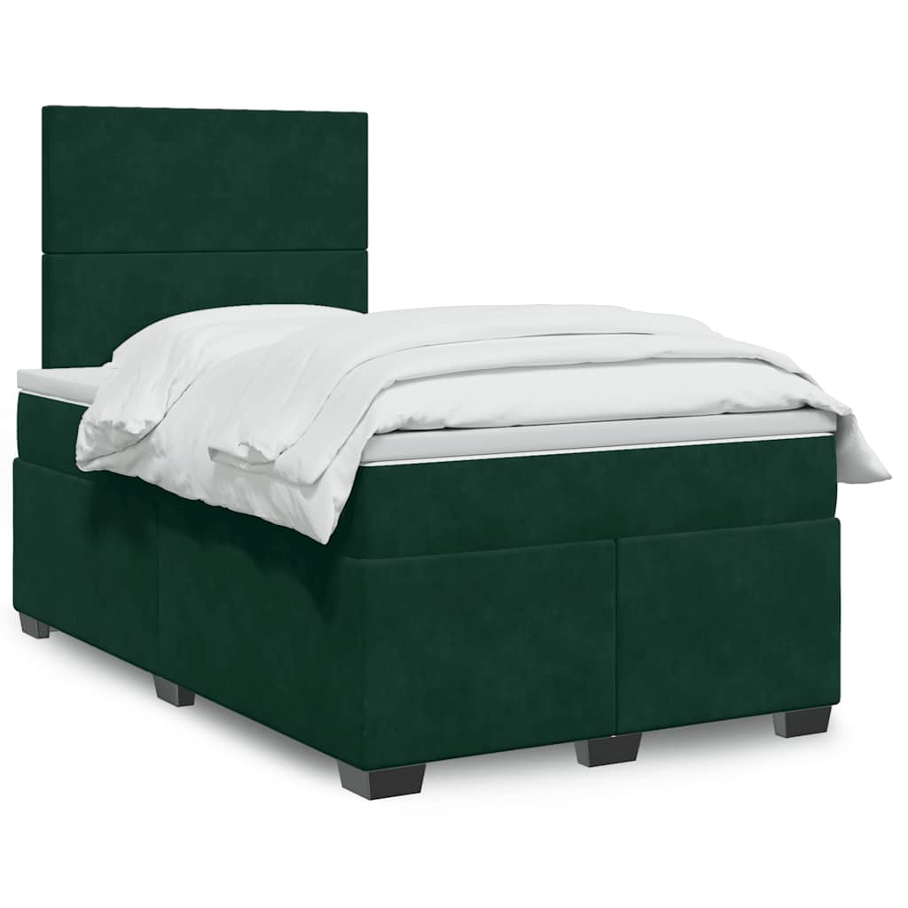 Cama boxspring com colchão 120x190 cm veludo verde-escuro