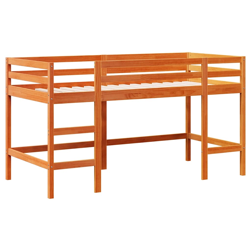 Cama alta p/criança c/escada 80x200cm pinho maciço castanho-mel