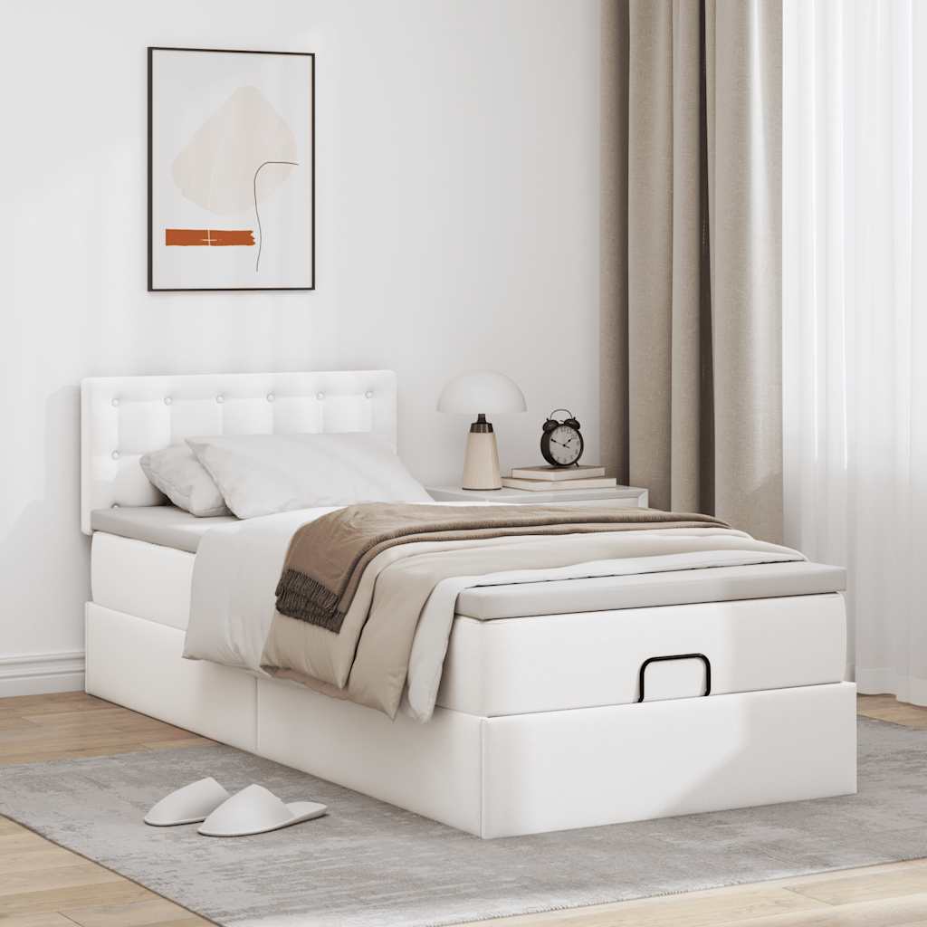 Cama otomana com colchão 90x190 cm couro artificial branco
