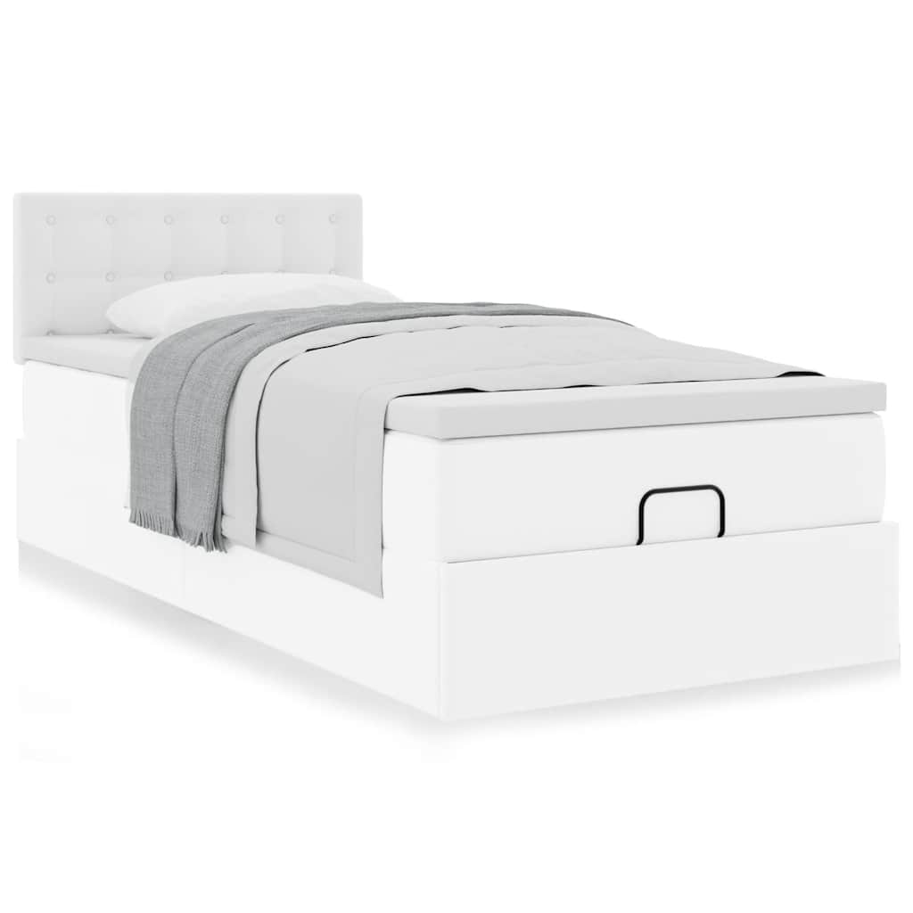 Cama otomana com colchão 90x190 cm couro artificial branco