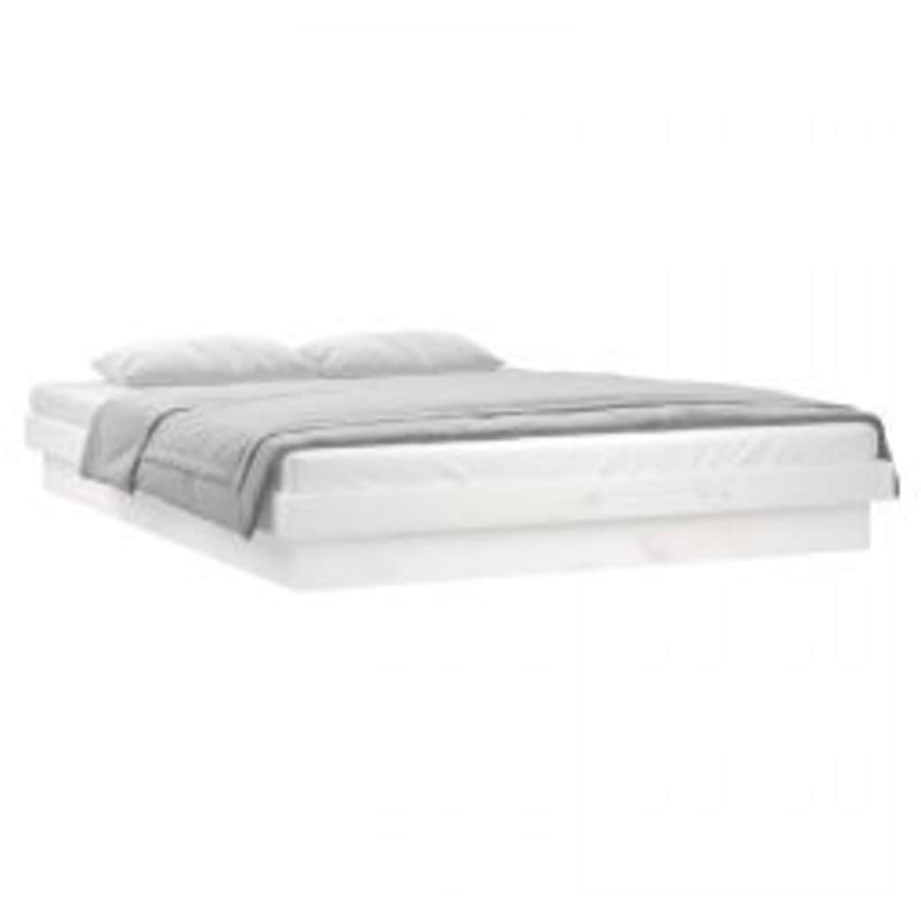 Estrutura de cama c/ leds 160x200 cm madeira maciça branco