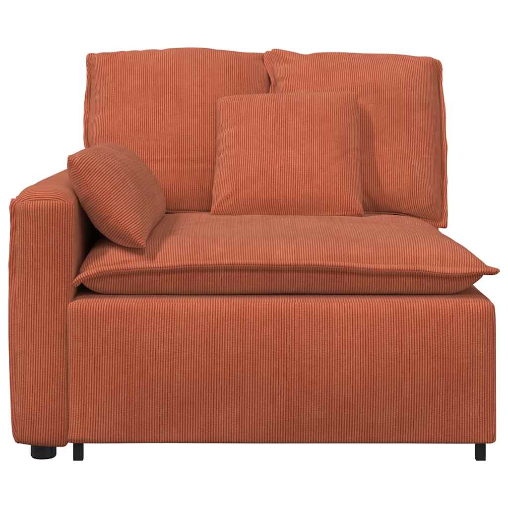 Módulo de extremidade de apoio de braço para sofá modular com almofadas, vermelho e laranja, 100 cm