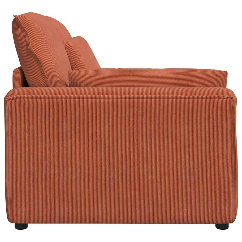 Módulo de extremidade de apoio de braço para sofá modular com almofadas, vermelho e laranja, 100 cm