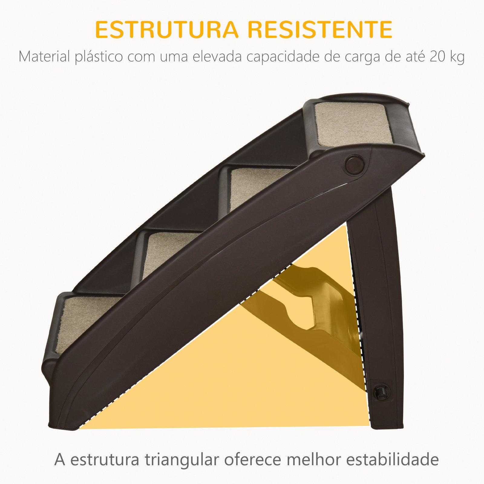 Escada dobrável para animais de estimação de 4 degraus portátil com tapetes antiderrapantes 62x38x49,5cm marrom escuro