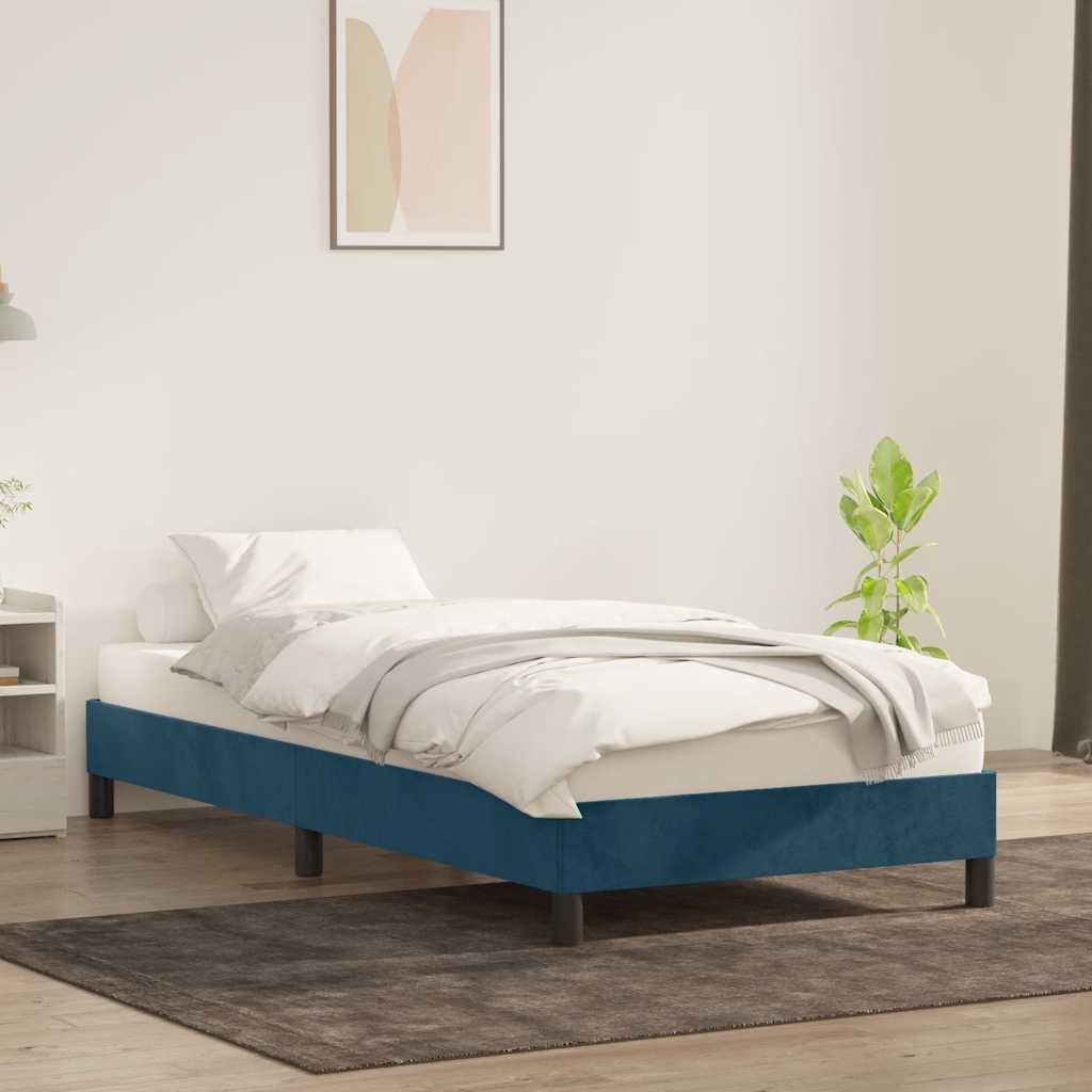 Estrutura de cama sem colchão 80x220 cm veludo azul-escuro