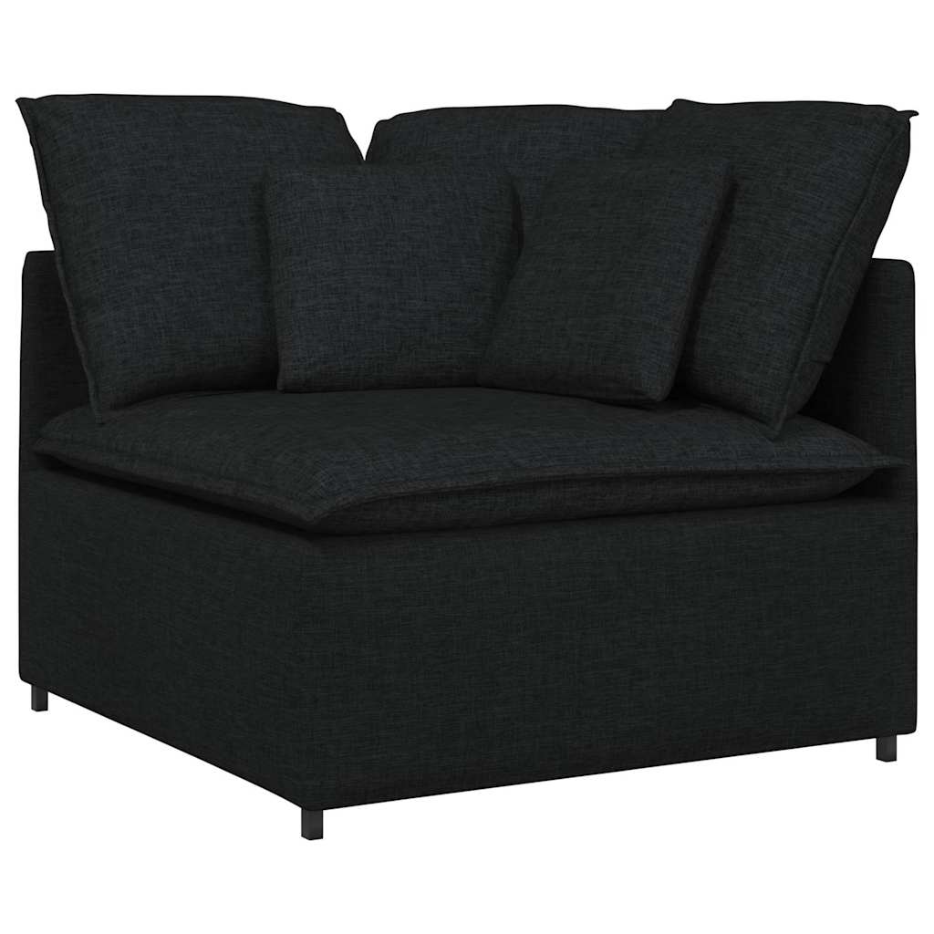 Sofá modular com pufes e almofadas tecido preto