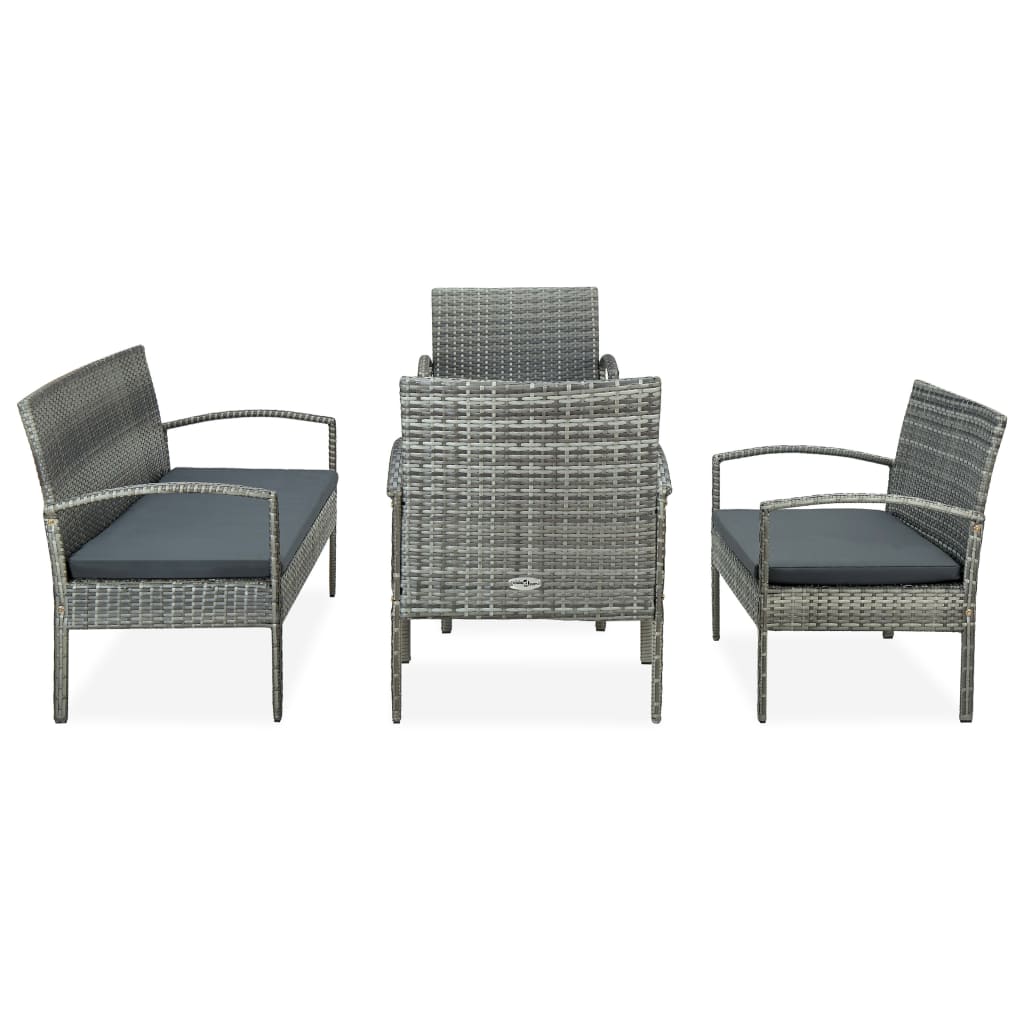 5 Pcs conjunto lounge de jardim c/ almofadões vime PE cinzento
