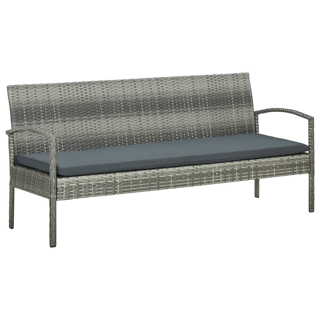 5 Pcs conjunto lounge de jardim c/ almofadões vime PE cinzento