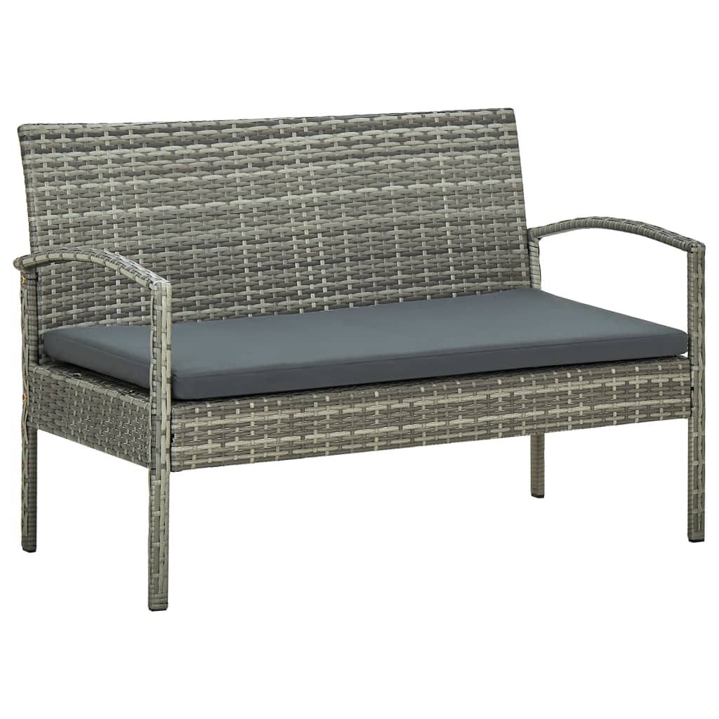 5 Pcs conjunto lounge de jardim c/ almofadões vime PE cinzento