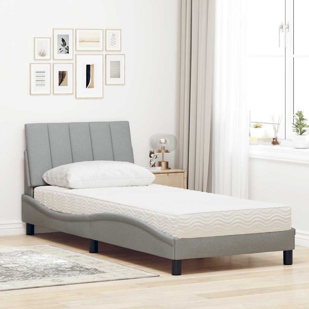 Cama com colchão hanko 90x200 cm tecido cinzento-claro