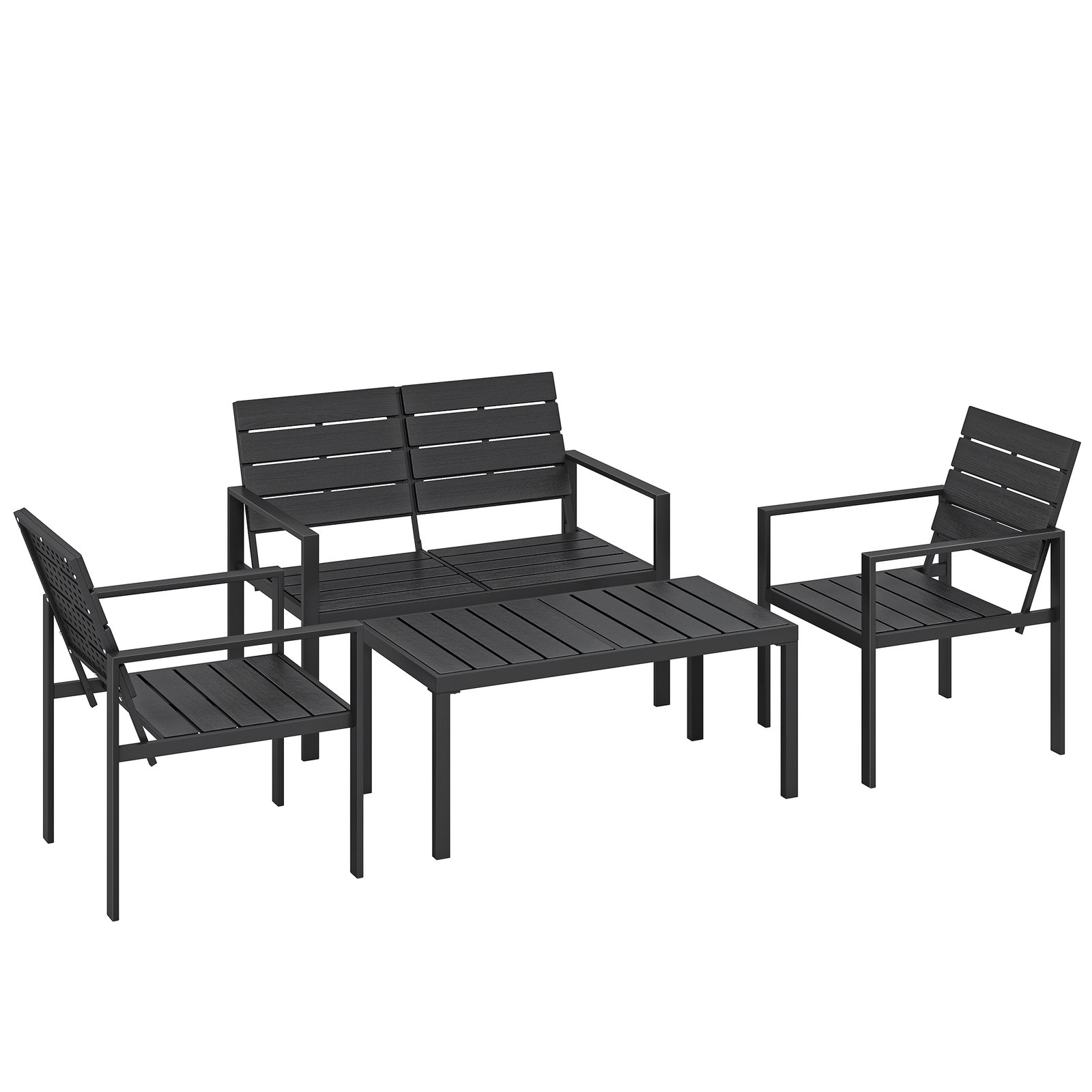 Conjunto de móveis de jardim para 4 pessoas - sofá de 2 lugares, 2 cadeiras e mesa de centro - preto