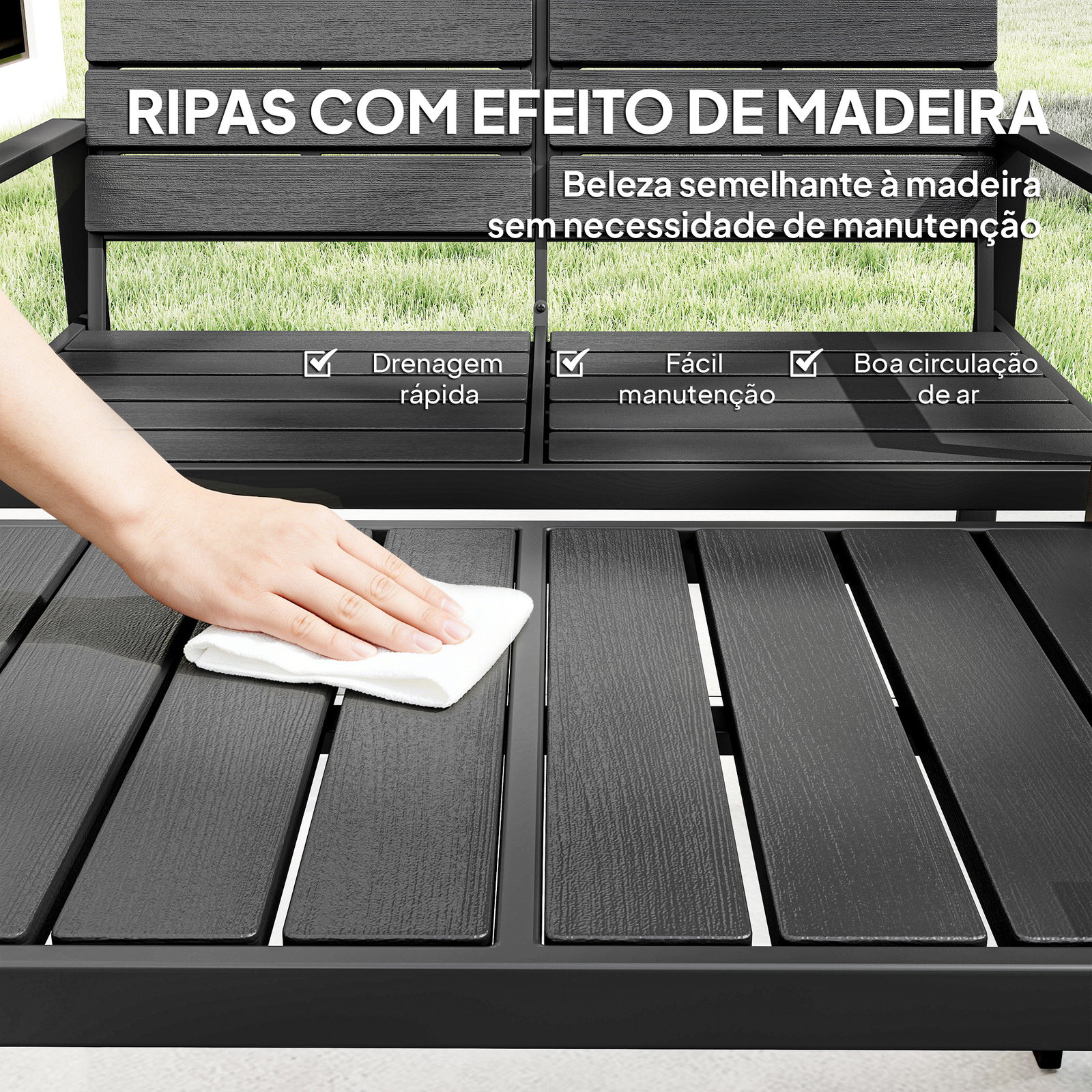 Conjunto de móveis de jardim para 4 pessoas - sofá de 2 lugares, 2 cadeiras e mesa de centro - preto