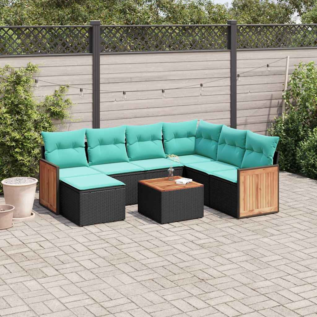 Conjunto de sofá de jardim com 8 peças e almofadas em rattan sintético preto