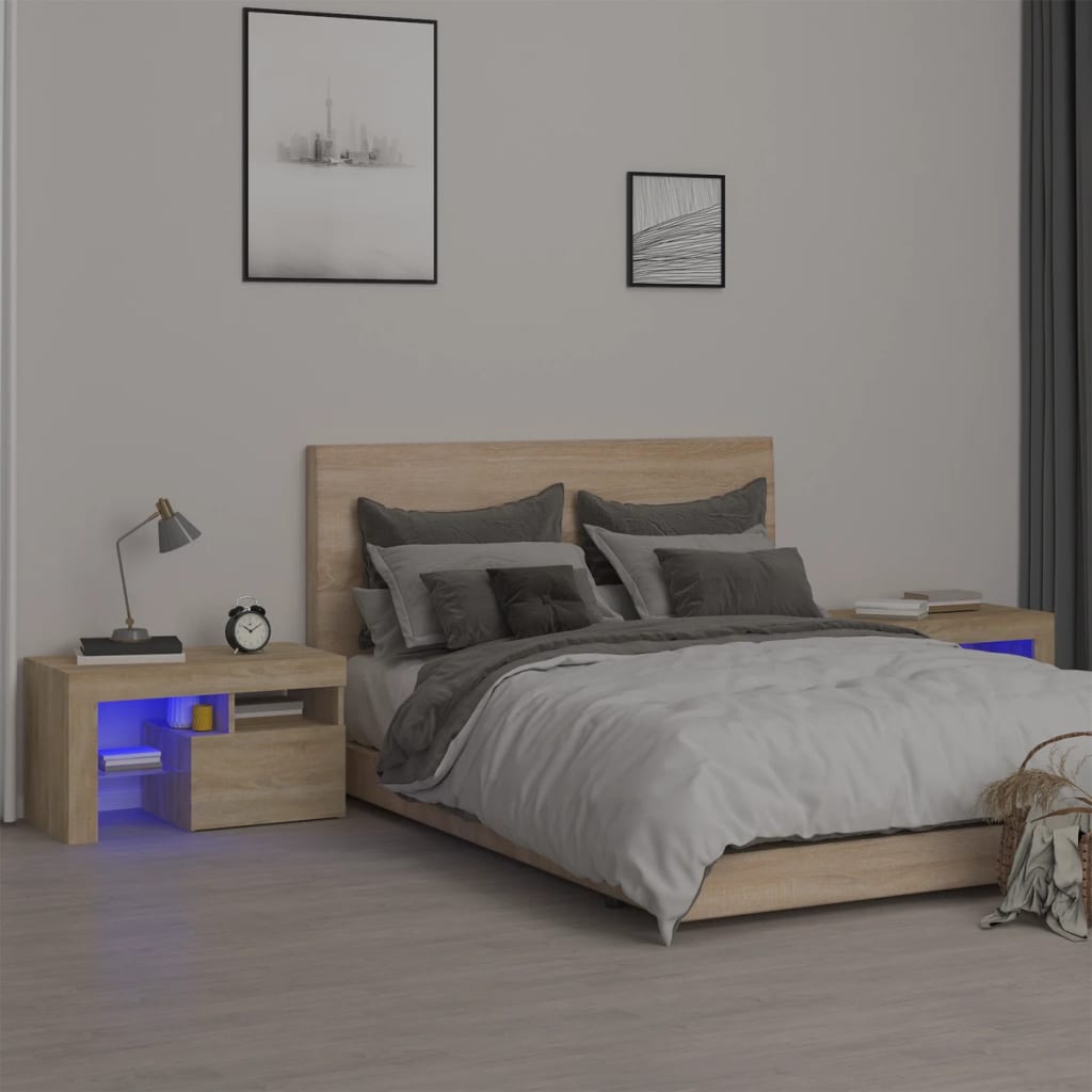 Mesas cabeceira c/ leds 2 pcs 70x36,5x40 cm carvalho sonoma