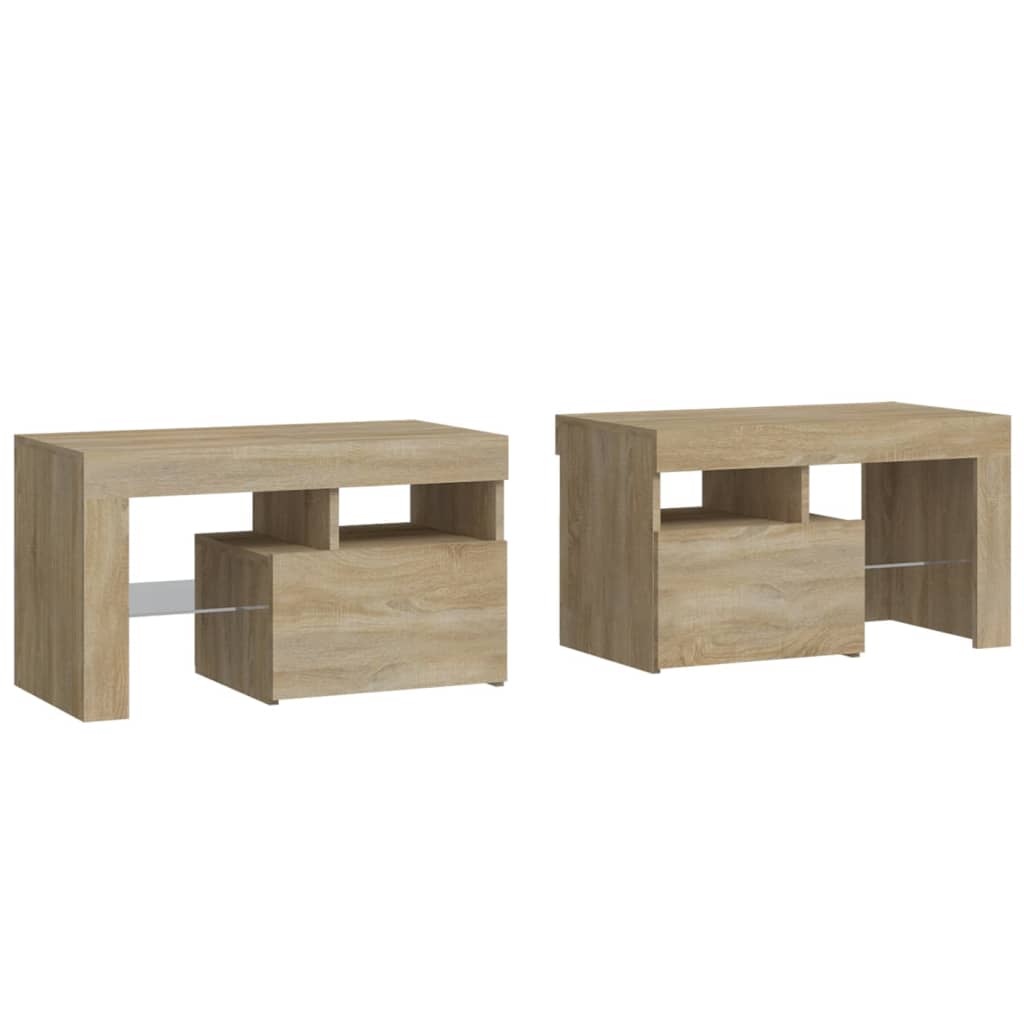 Mesas cabeceira c/ leds 2 pcs 70x36,5x40 cm carvalho sonoma