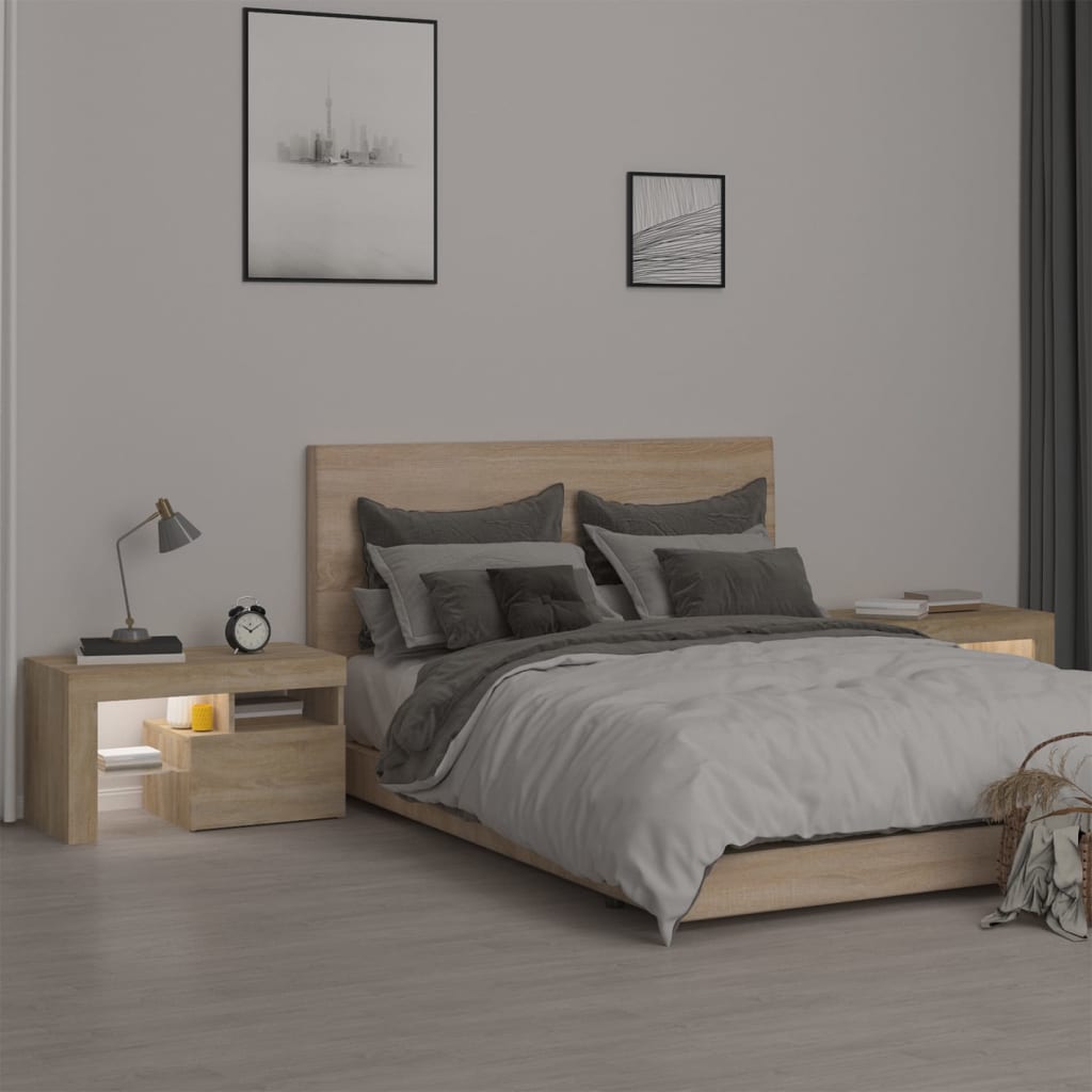 Mesas cabeceira c/ leds 2 pcs 70x36,5x40 cm carvalho sonoma