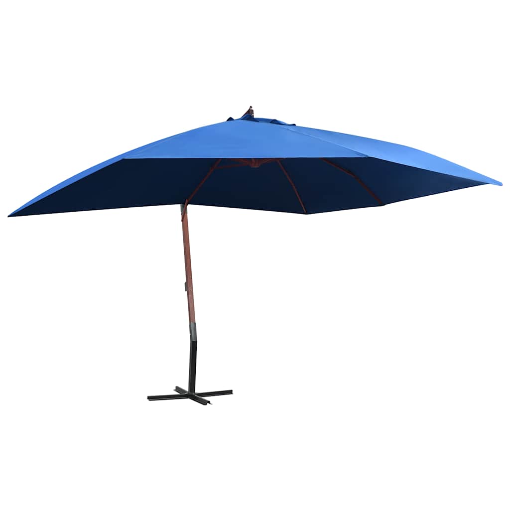 Guarda-sol suspenso com mastro de madeira 400x300 cm azul