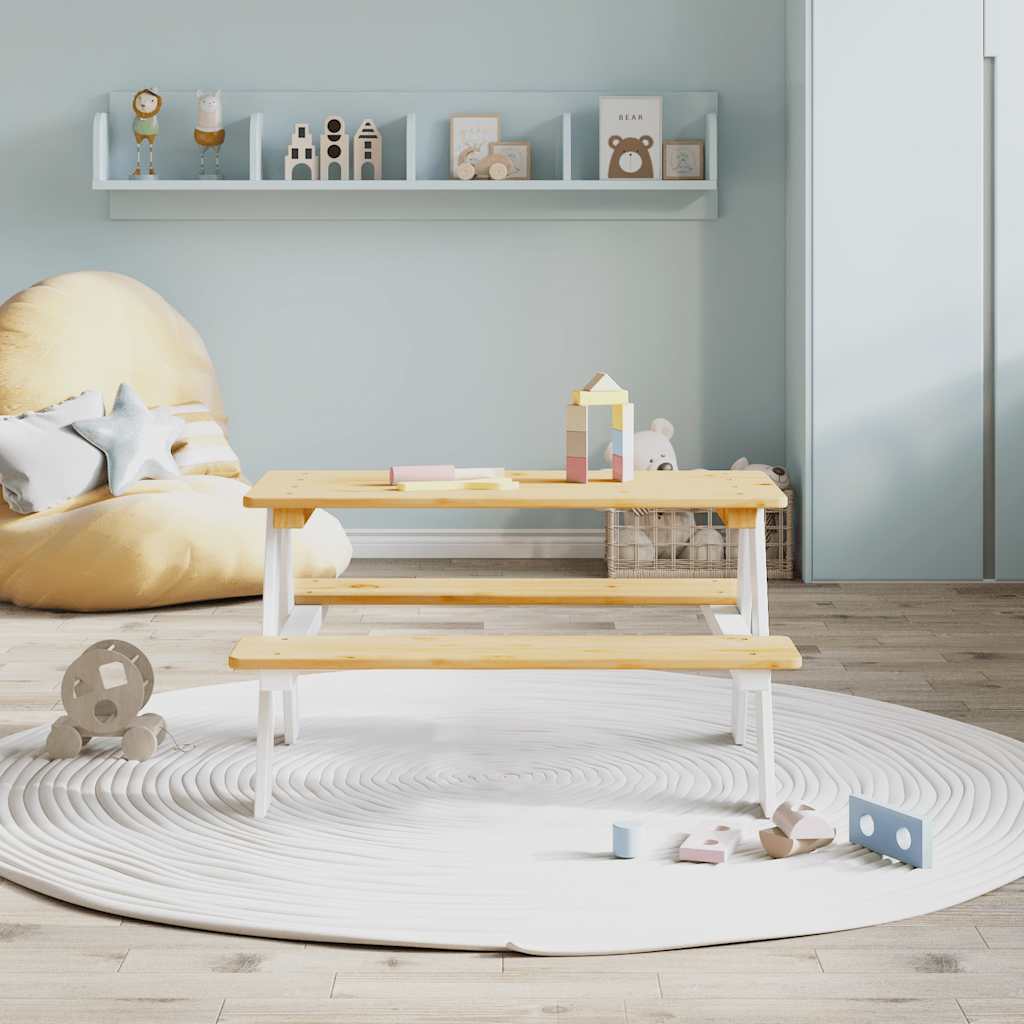 Mesa para crianças c/ bancos 90x79,5x50cm madeira maciça branco