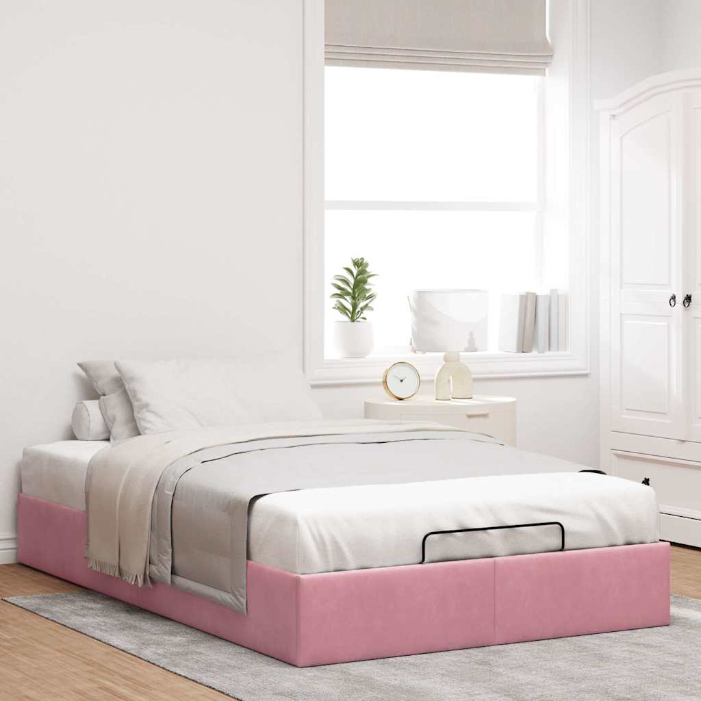 Ottoman bed frame no colchão rosa 120x200 cm veludo