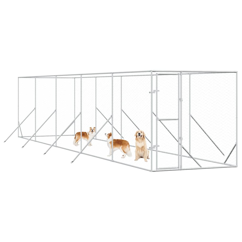 Canil de exterior 2x10x2 m aço galvanizado prateado