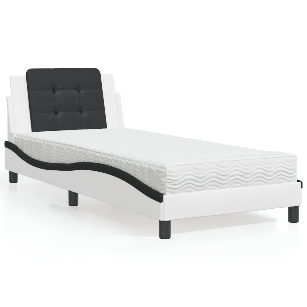 Estrutura de cama sem colchão zadar 100x200 cm couro artificial branco e preto