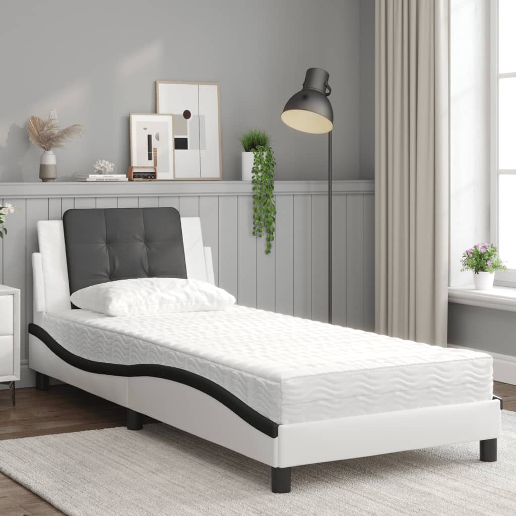 Estrutura de cama sem colchão zadar 100x200 cm couro artificial branco e preto