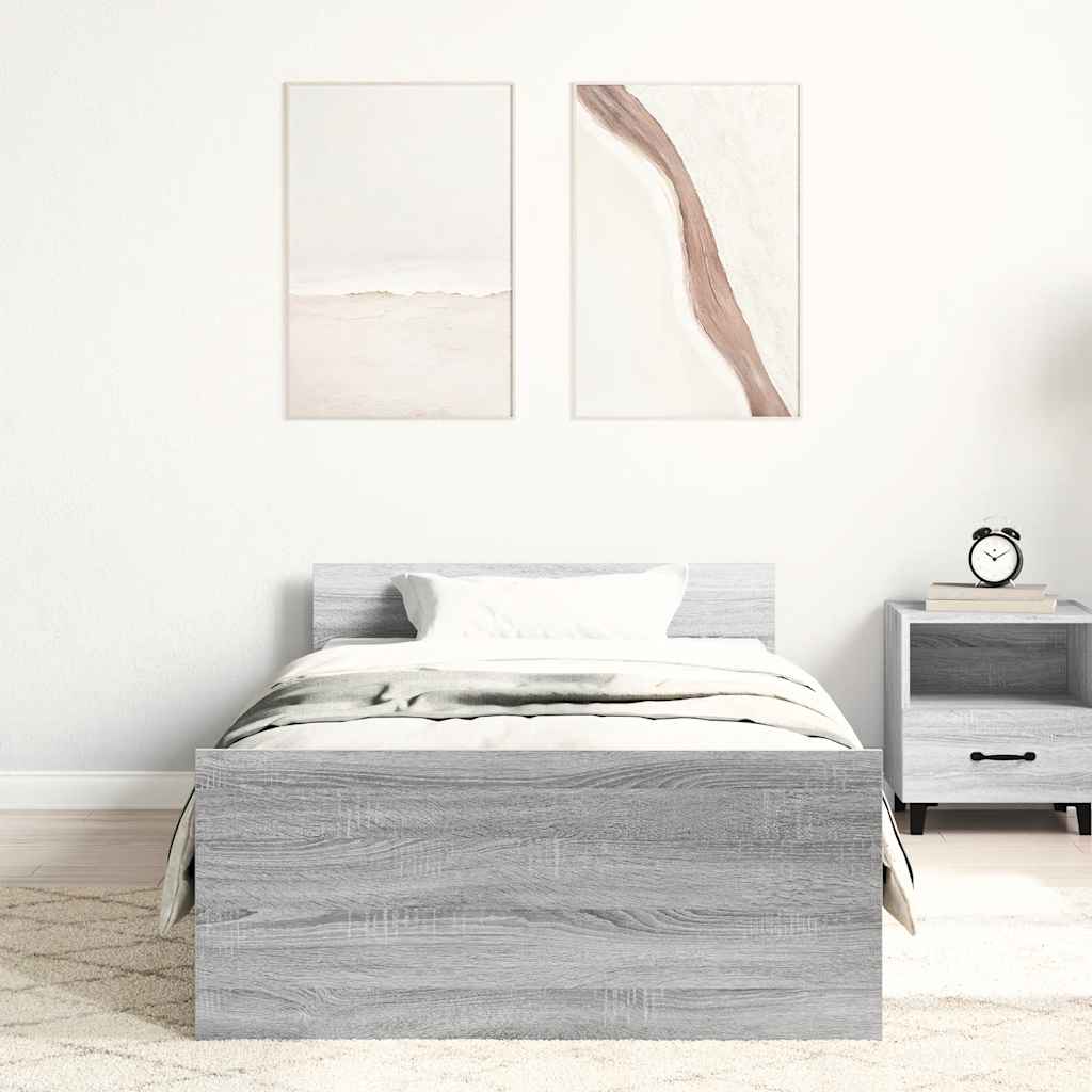 Estrutura cama 100x200 cm derivados de madeira cinzento sonoma
